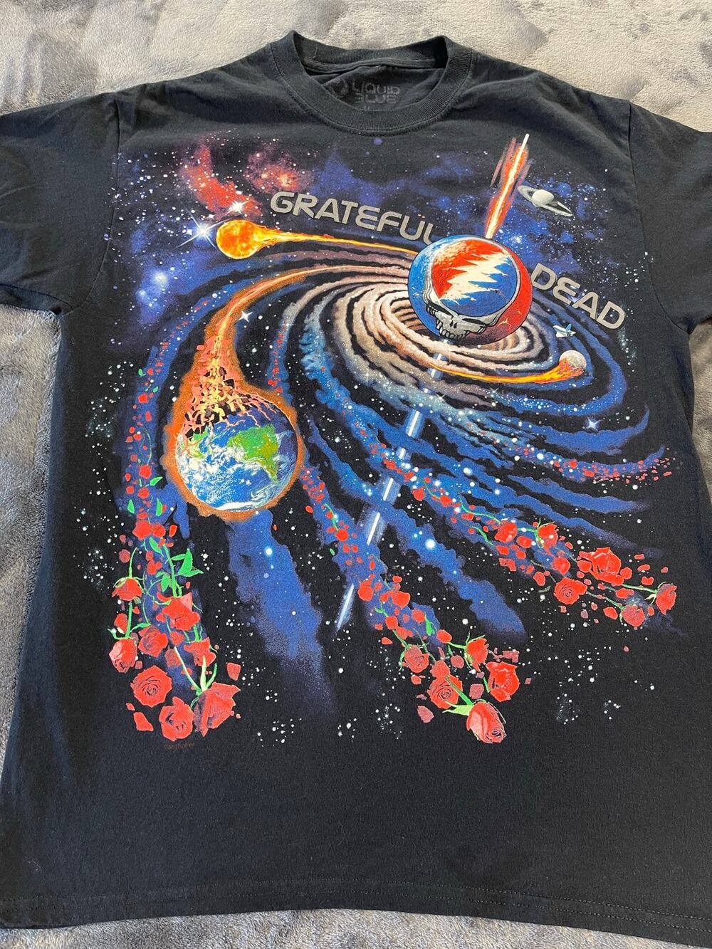 Grateful Dead Steal Your Orbit Space Galaxy Roses Graphic Tee Liquid Blue M
